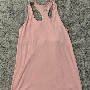 Aqua Athletic  Pink Ribbed Tank Top With Bra Inside Rounded Neck Size Small